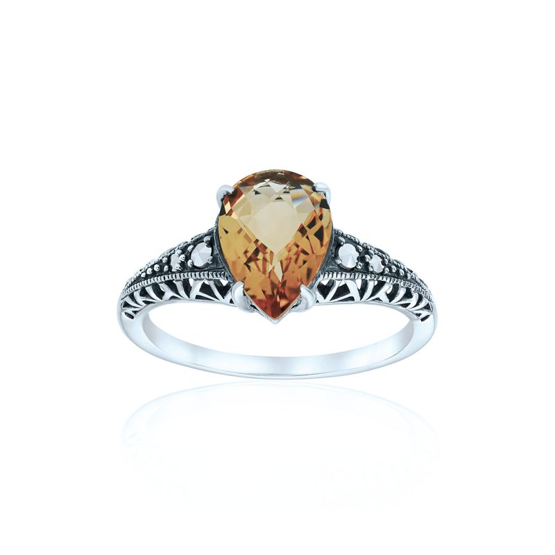 Citrine Pear Shape with Marcasite Ring - 01R563CTF - Click Image to Close